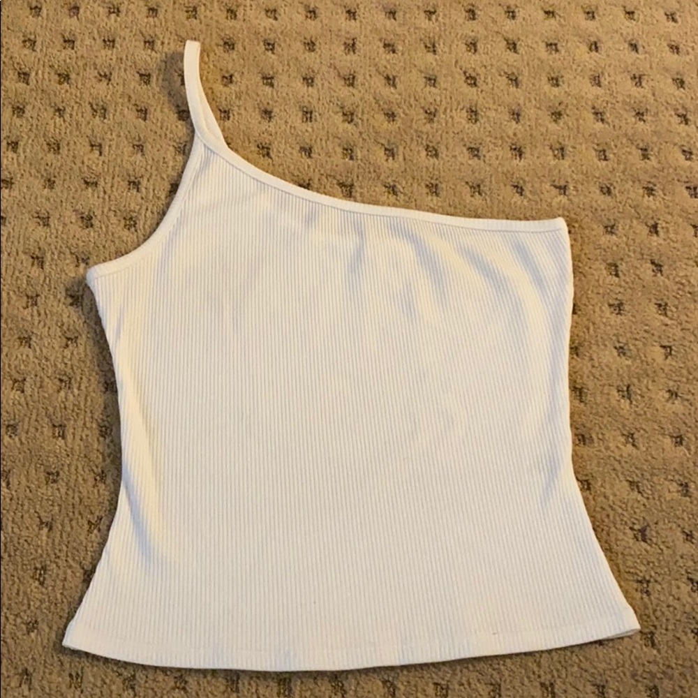 🤍White Ribbed One Shoulder Tank - SMALL